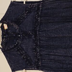 Navy Eri & Ali Sleeveless Top with Denim Look